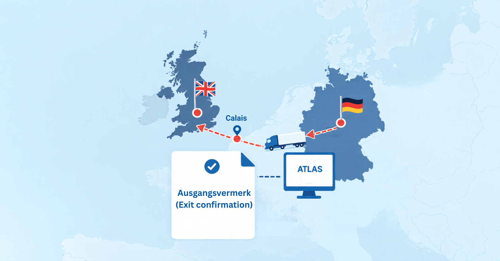 Exporte von Deutschland nach Großbritannien über Calais mit ATLAS und Ausgangsvermerk